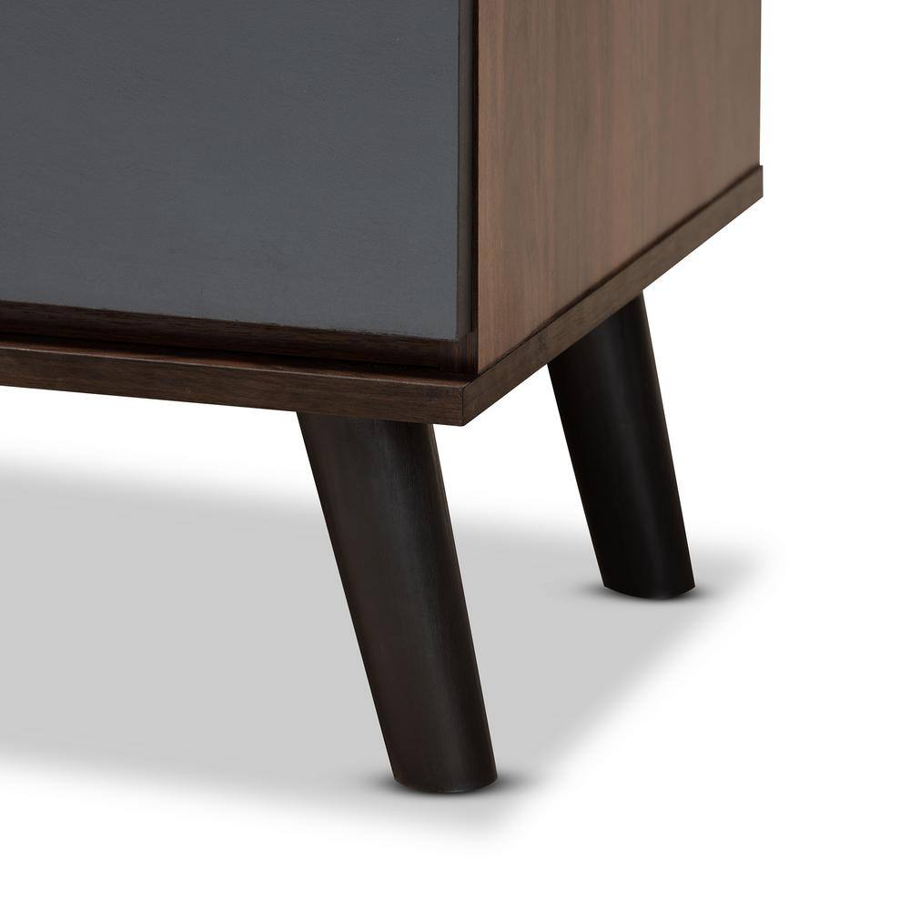 Mid-Century Walnut and Gray 3-Drawer Bedroom Chest