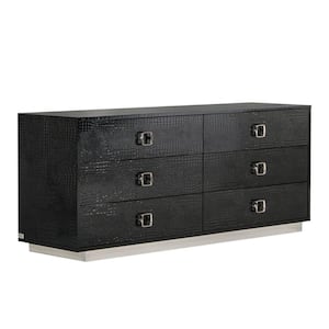 63 in. Black 6-Drawer Wooden Dresser Without Mirror