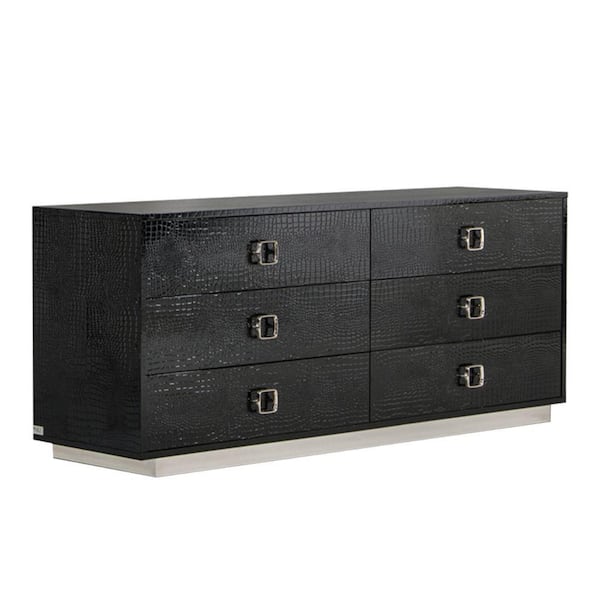 Benjara 63 in. Black 6-Drawer Wooden Dresser Without Mirror