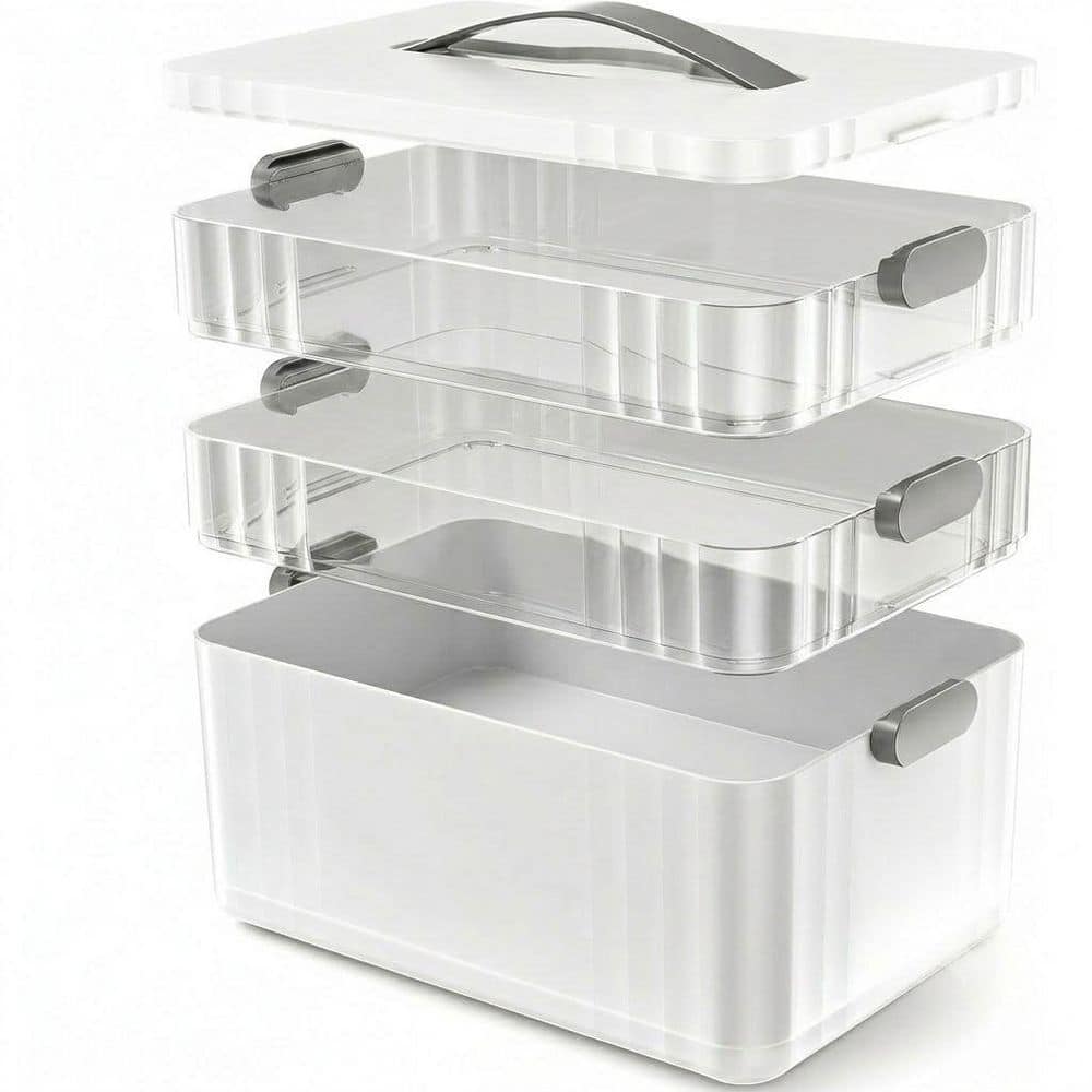 3-Tier Medicine Organizer Portable Medical Box with Clear Trays and Handle for Home First Aid Storage White price history on PriceWatchPro
