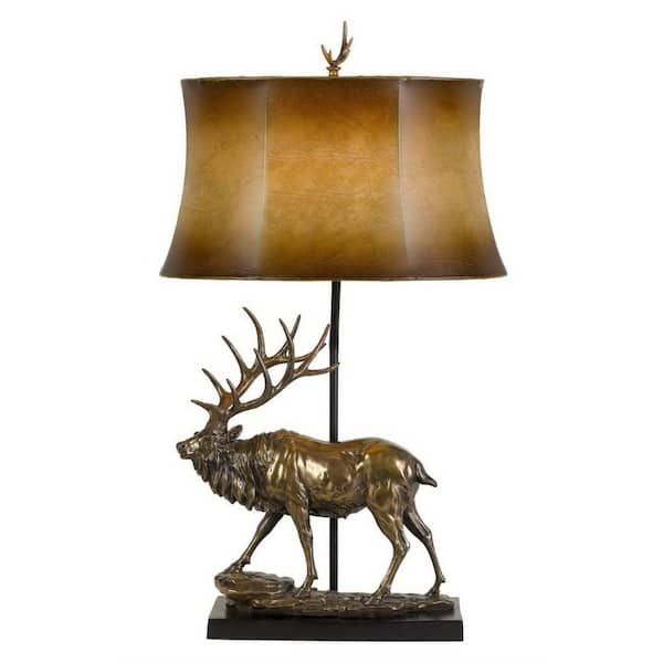 HomeRoots 31 in. Bronze Table Lamp with Brown Bell Shade
