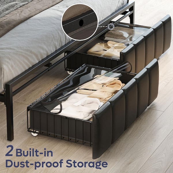 Bestier Gray Metal Frame King Size Platform Bed with Storage
