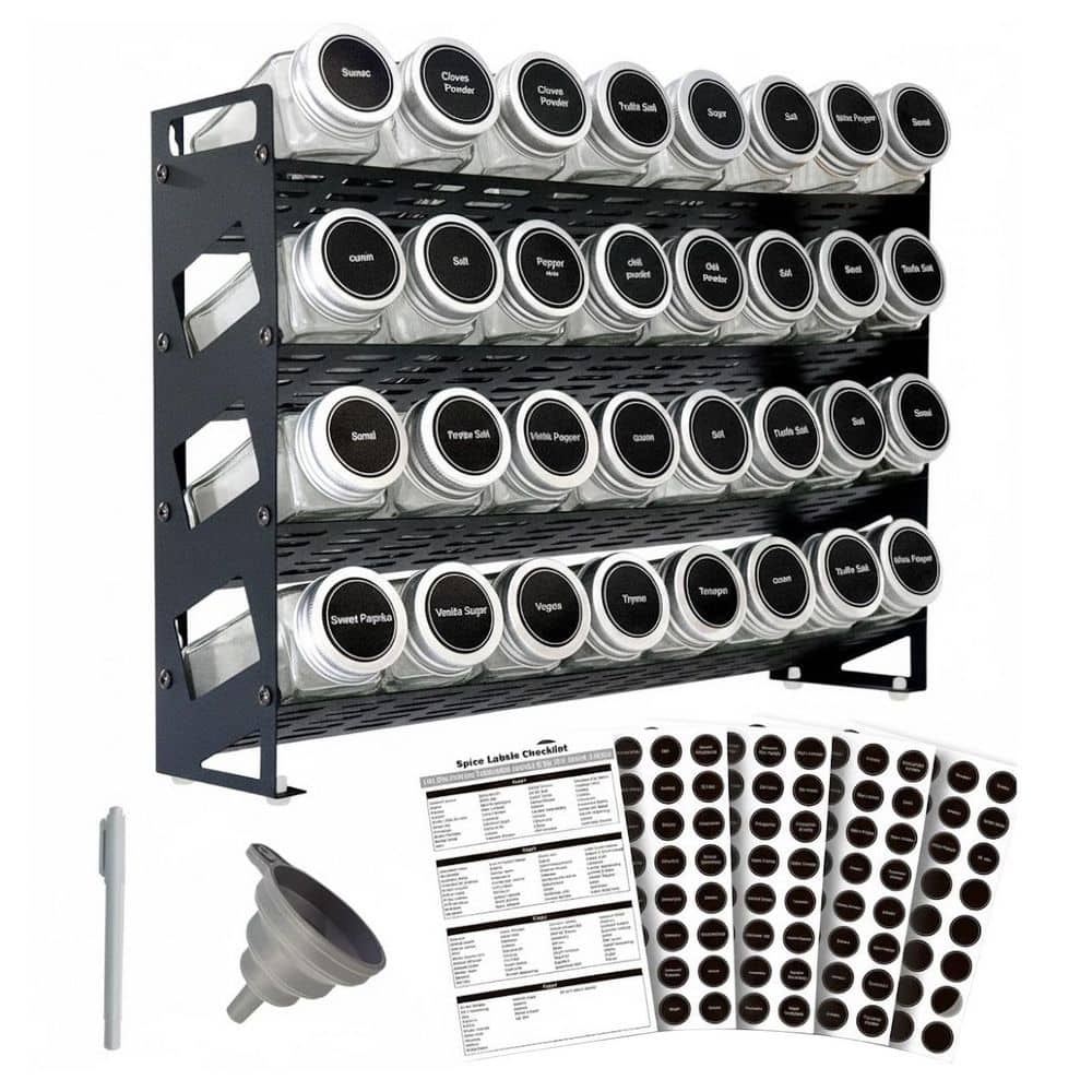 4 Shelf Matte Black Wall Mount Spice Rack Organizer Set with 32 Square Jars and 160 Labels for Kitchen price history on PriceWatchPro