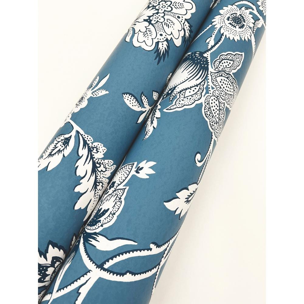 Sutton Blue and White Floral Non-Pasted Wallpaper Roll