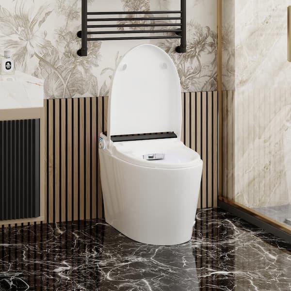 Elongated Smart Bidet Toilet 1.28GPF with Foot Sensing Auto Open/Flush, Private Cleaning, Digital Display, Heated, White