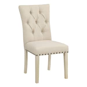 Preston Dining Chair 2-Pack with Antique Bronze Nailheads and Brushed Legs in Burlap Fabric