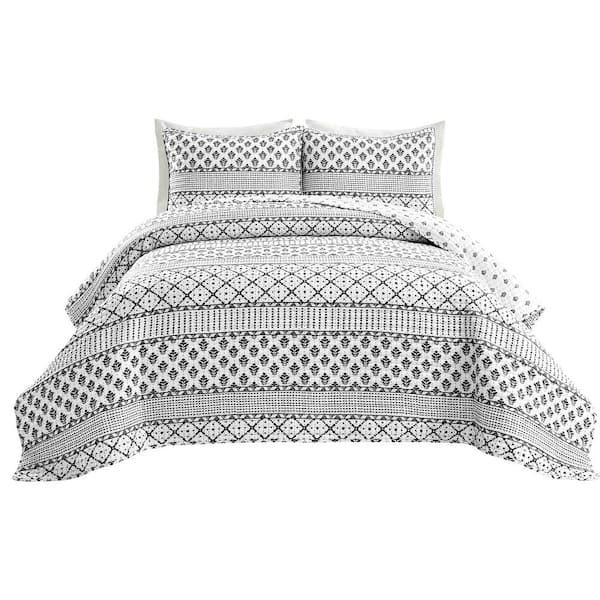 Unbranded 3-Piece Monique Stripe Black/White King Polyester Quilt Set