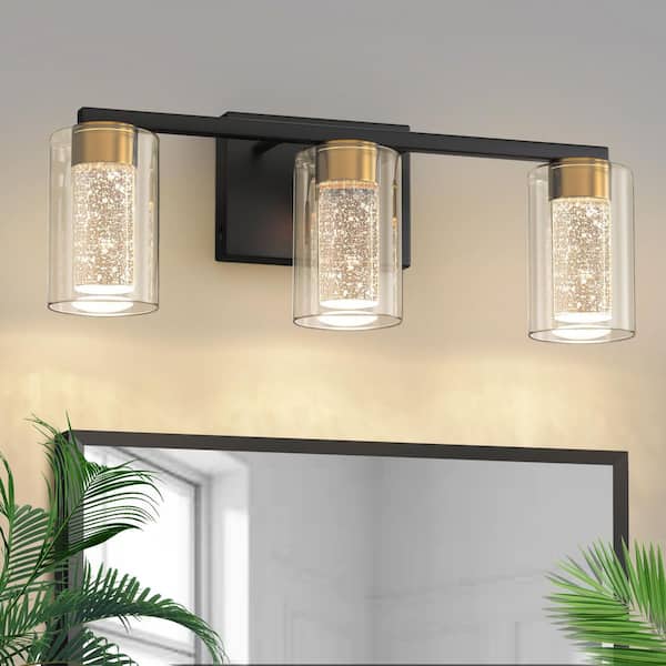 18 in. 3-Light Black and Gold LED Bathroom Vanity Light, Warm to Cool Lighting with Clear Glass for Mirror