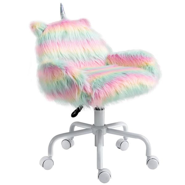 HOMCOM Rainbow color Faux Fur Unicorn Office Chair with Mid-Back