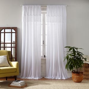 Calypso White Solid Cotton 52 in. W x 84 in. L Semi Sheer Single Panel Rod Pocket Curtain with Macrame Tassel Valance