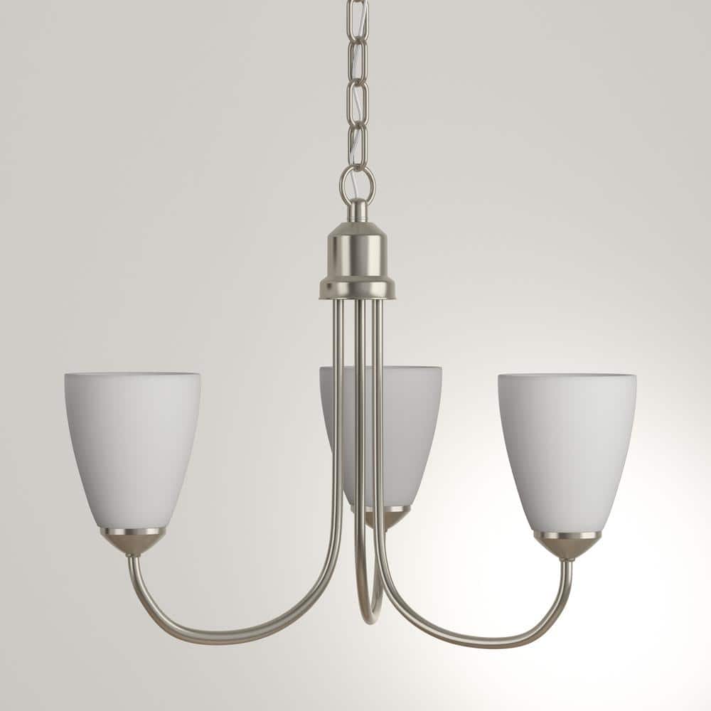 Brushed Nickel 3-Light Chandelier with Etched Glass Shades
