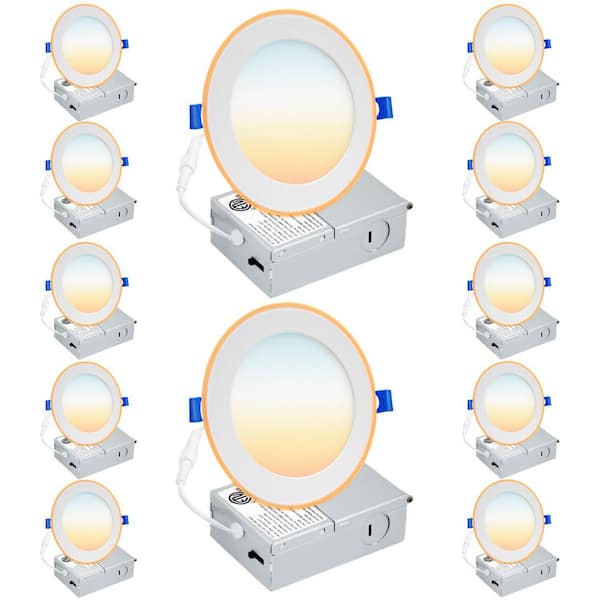 KOAOEIRS 6 in. Adjustable 5CCT Canless Dimmable Integrated LED Recessed Downlight Kit with Night Light IC Rated-(12-PIECES)