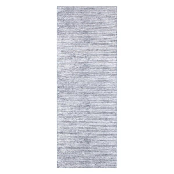 Contemporary Distressed Stripe Machine Washable 2'6"x10' Gray Runner Rug