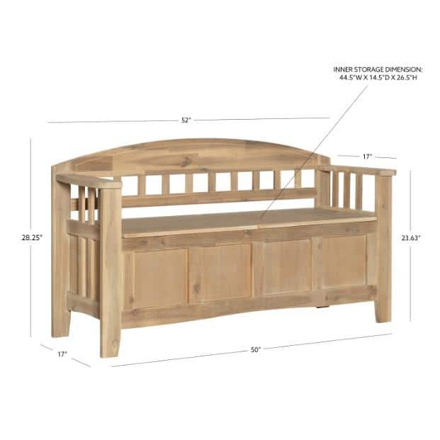 Rustic Iris 52" Natural Wash Wood Storage Bench with Split Seat