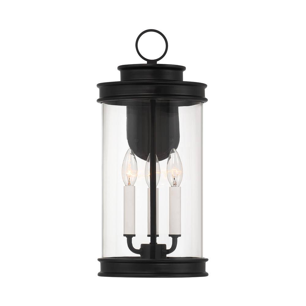Matte Black 3-Light Outdoor Lantern Sconce with Clear Glass