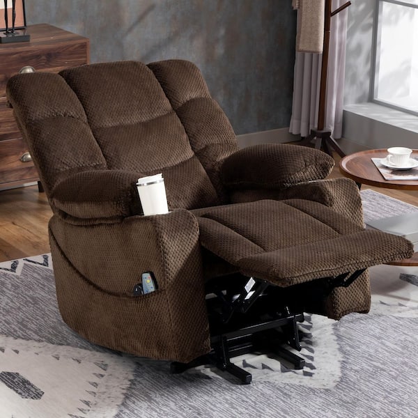 Brown Velvet Power Lift Recliner Chair for Elderly with Massage&Heat, 9-Grid Backrest Support, Metal Cup Holders