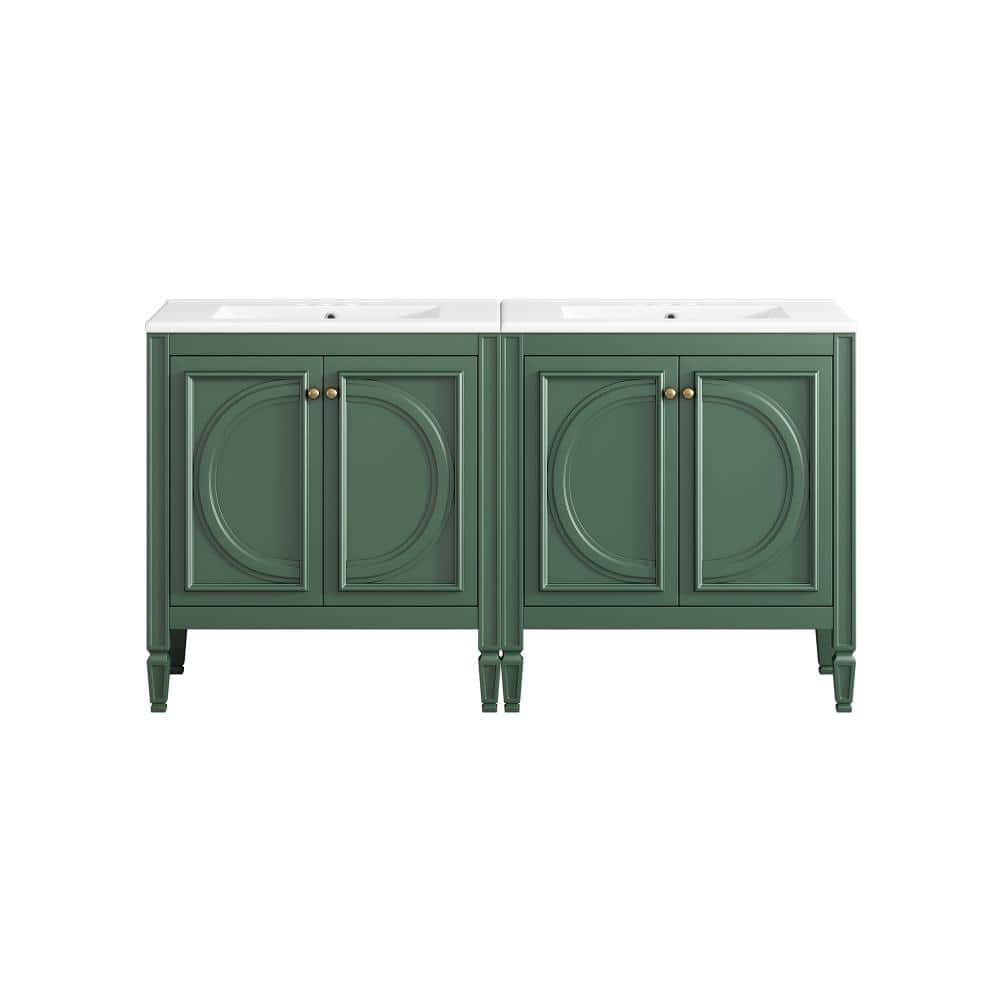 60 in. W Double Sink Freestanding Bath Vanity in Green with White Ceramic Top Unassembled price history on PriceWatchPro