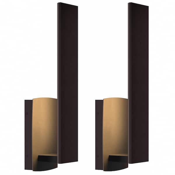 LamQee 16.1 in. Bronze LED Outdoor Hardwired Wall Lantern Sconce Integrated LED (2-Pack)