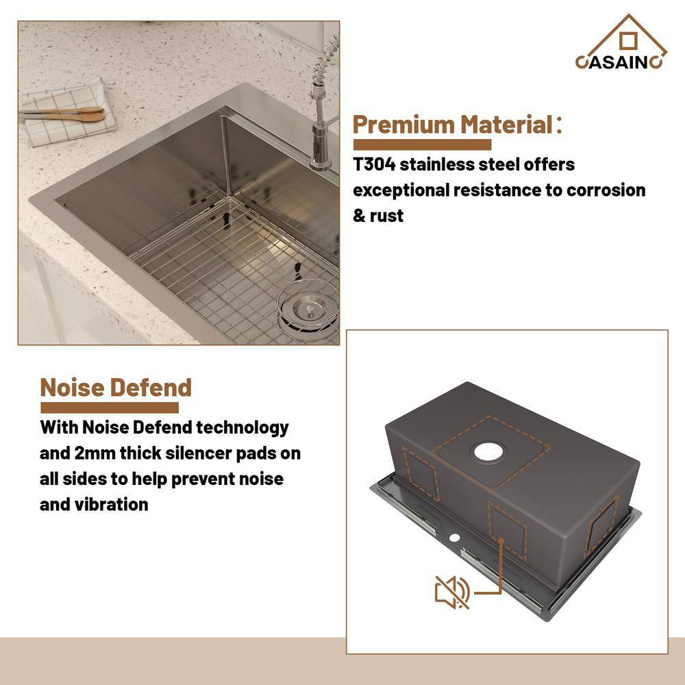 33'' Brushed Stainless Steel Single Bowl Workstation Kitchen Sink