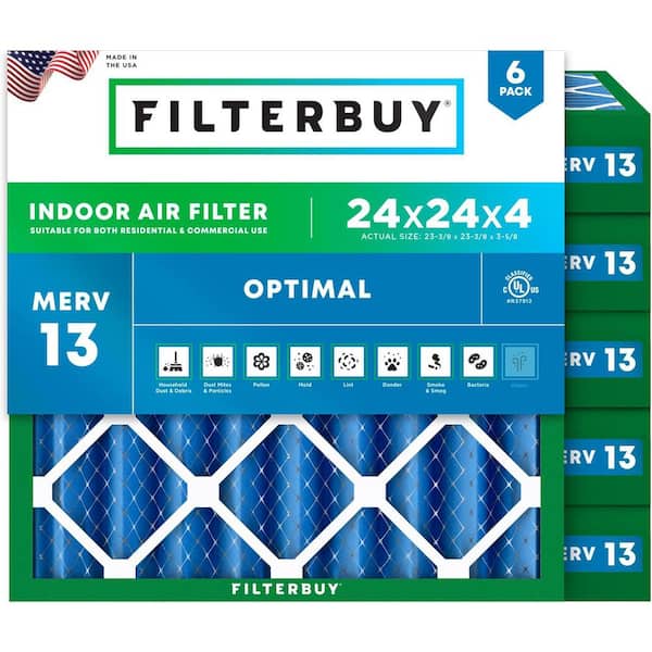 24 in. x 24 in. x 4 in. MERV 13 (FPR 10) Health Defense Pleated HVAC AC Furnace Air Filters Replacement (6-Pack)