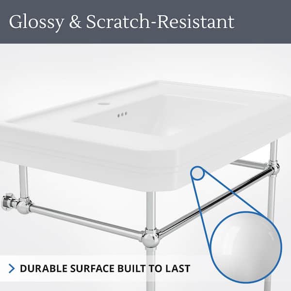 Valencia 31.8 in. L x 21 in. W Console Sink Basin in White Vitreous China Matte Black with Single Faucet Drilling