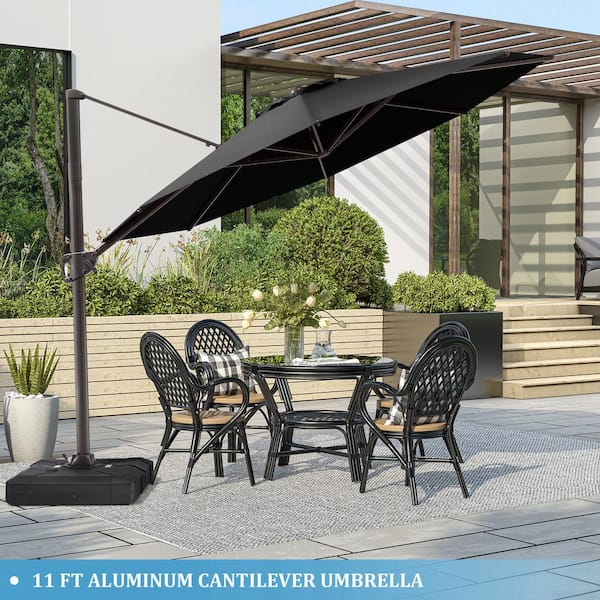 Crestlive Products 11 ft. x 11 ft. Patio Cantilever Umbrella, Heavy-Duty Frame Round Umbrella in Black