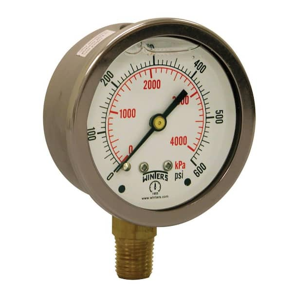 Winters Instruments PFQ Series 2.5 in. Stainless Steel Liquid Filled Case Pressure Gauge with 1/4 in. NPT LM and Range of 0-600 psi/kPa