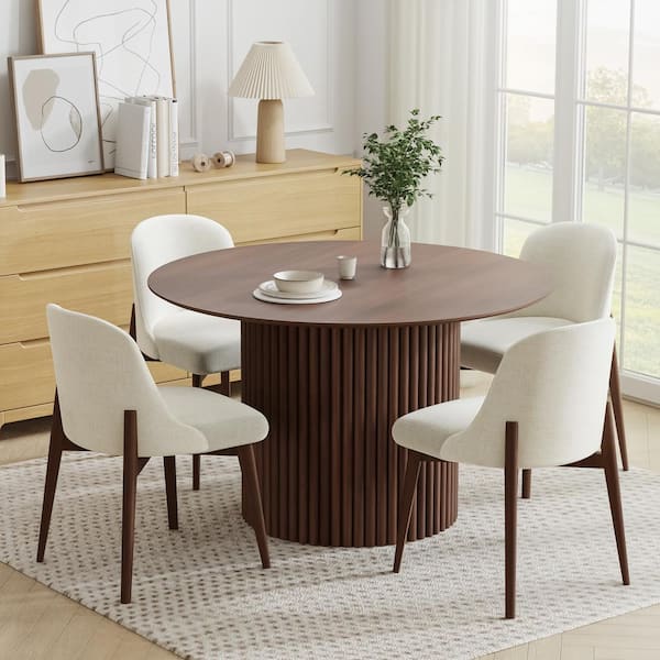 Dovelina Abberton Walnut Color Oak Wood Column Base 46 in. Round Dining Table (Seats 4)