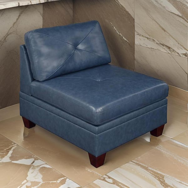 Samy 36 in. Armless Leather Square Sofa in. Blue and Brown