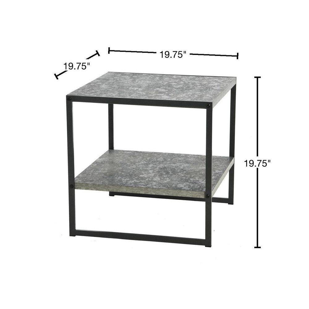 Gray and Black Metal Square End Table with Shelf