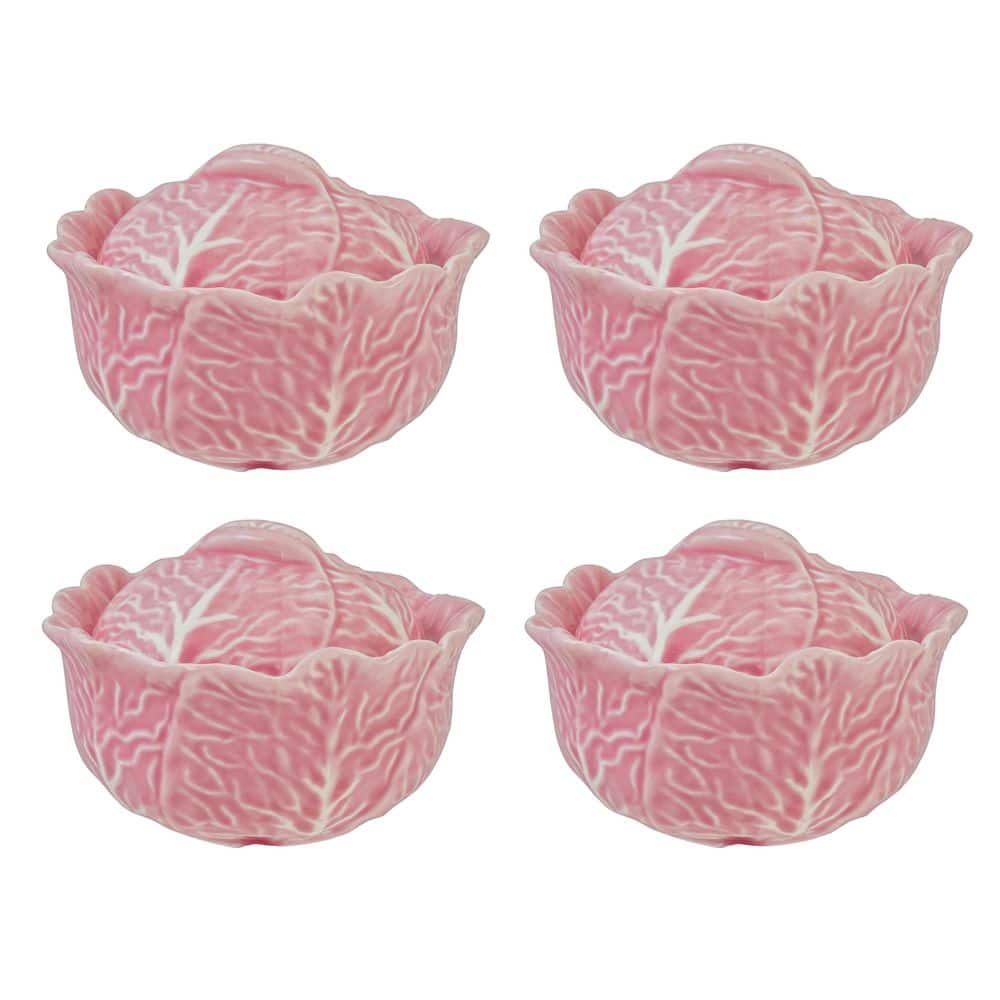 4 in. 6 fl. oz. Pink Stoneware Cabbage Shaped Mini Tureen Serving Bowls (Set of 4 ) price history on PriceWatchPro