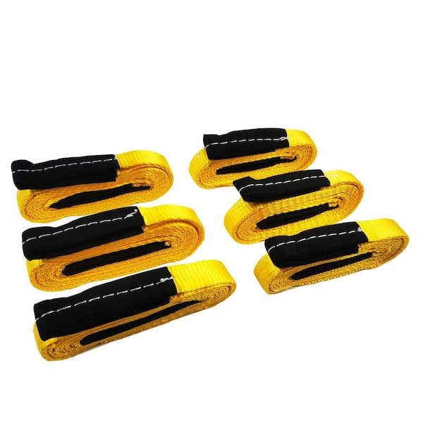 1 in. x 8 ft. Lift Sling Straps with 2 Reinforced Loops, 5000 lb. Break Strength, Yellow (6-Pack)