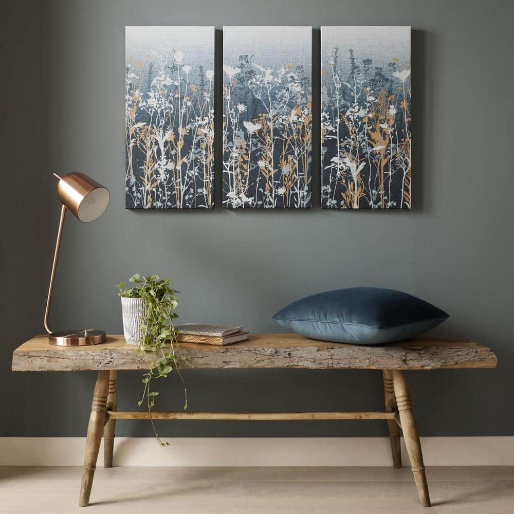 Teal and Copper Wildflower Meadow 3-Piece Canvas Wall Art