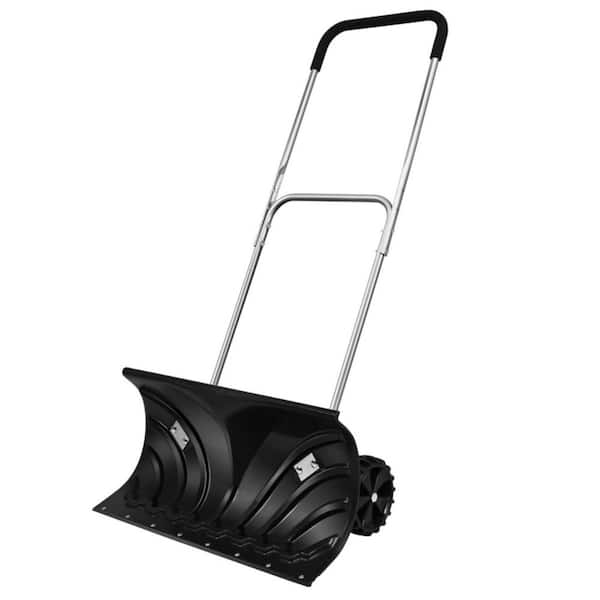 Cisvio 51 in. Adjustable Steel Handle Steel Rolling Snow Pusher Snow Shovel