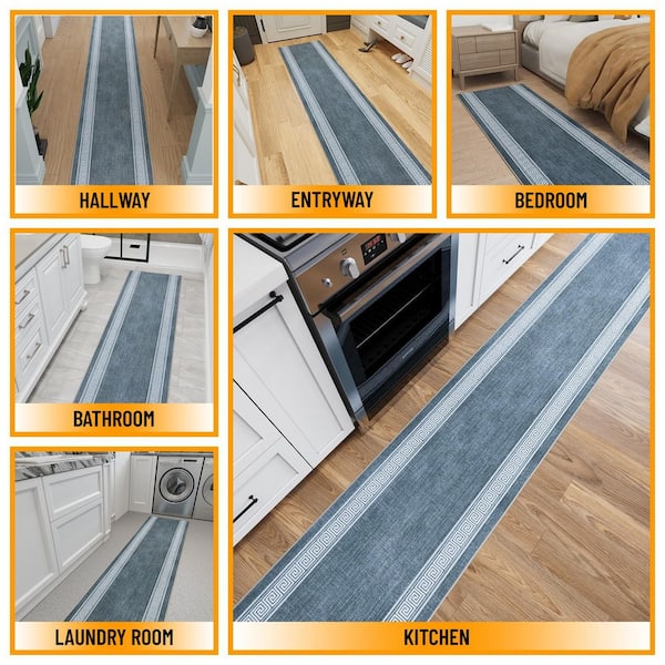 Indoor Door Mat 2 ft. x 3 ft. - Machine Washable Non-Slip Quick Dry Floor Mat for Kitchen, Bath and Entryway, Blue