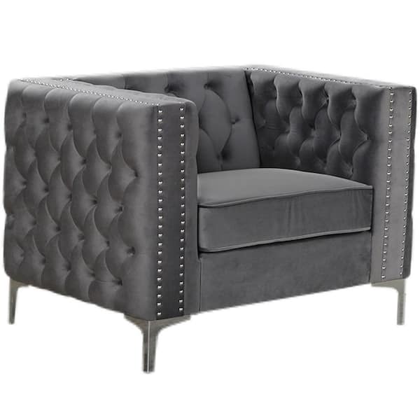 Best Master Furniture Fleming Gray Tufted Velvet Arm Chair
