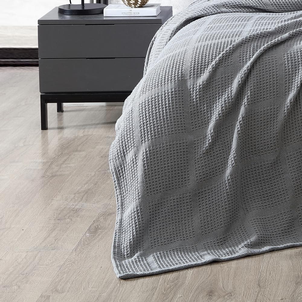 Medium Grey Twin Cotton Waffle Weave Blanket