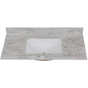43 in. W Stone Effect Vanity Top in Winter Mist with White Sink