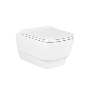 Charm 14 in. Wall Hung 1-Piece 1.28 GPF Dual Flush Elongated Toilet in Glossy White Seat Included