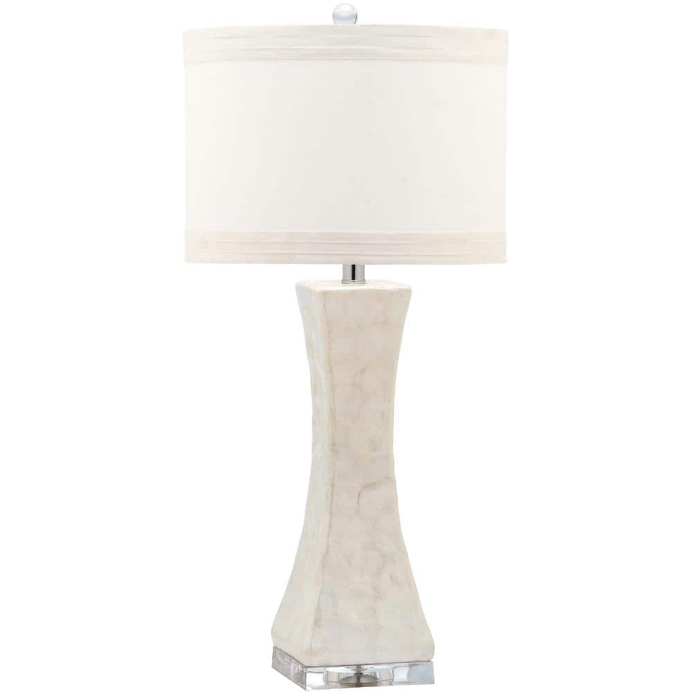 Shelley 22" White Concave Table Lamp with Capiz Shell Detail