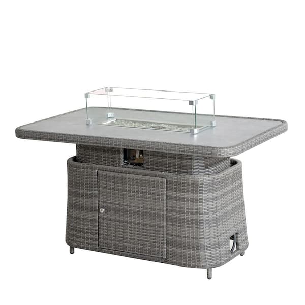 Ebba Aluminum Wicker Adjustable Height Fire Pit Table-Gray