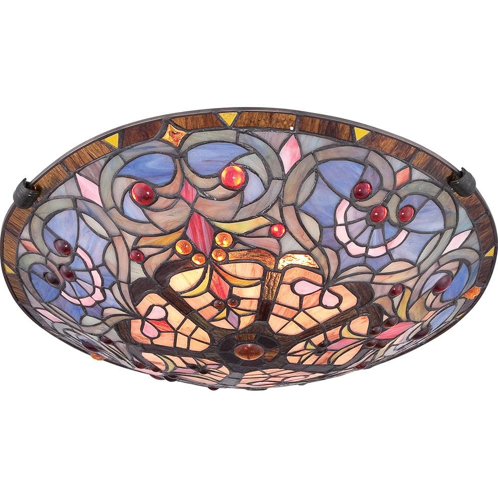 Carroll 16.5'' Vintage Bronze Stained Glass Flush Mount Light