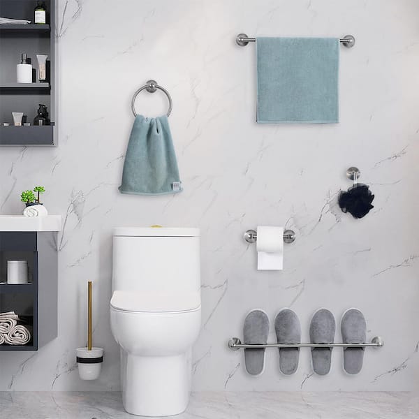 4-Piece Bath Hardware Set Included 24 in. Towel Bar, Towel Ring, Bathrobe Hook and Toilet Paper Holder in Brushed Nickel