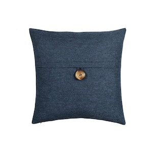 Clayton Navy Woven Button 20 in. x 20 in. Throw-Pillow Cover Single