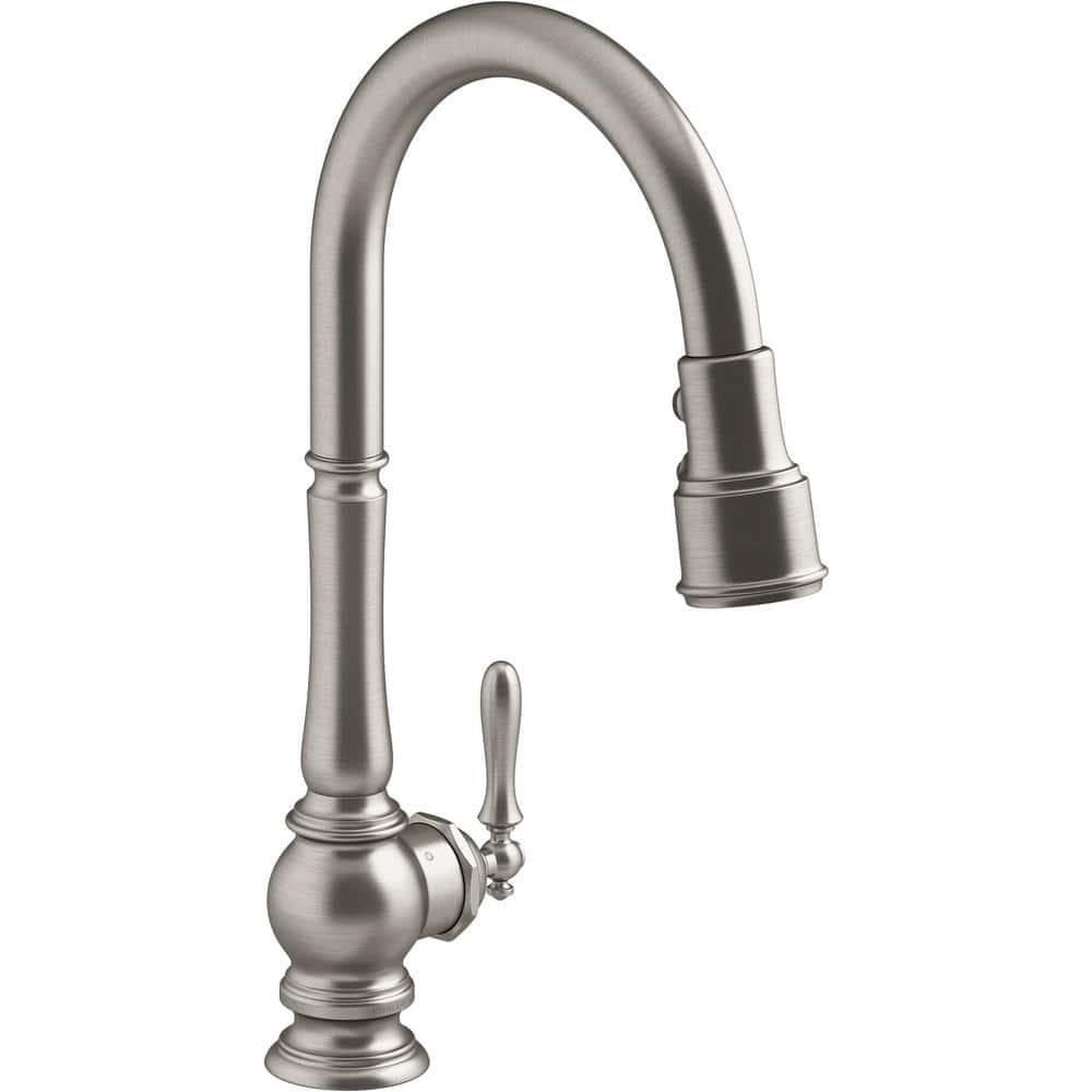 KOHLER Artifacts Single-Handle Kitchen Sink Faucet with Konnect and  Voice-Activation in Vibrant Stainless K-29709-WB-VS - The Home Depot