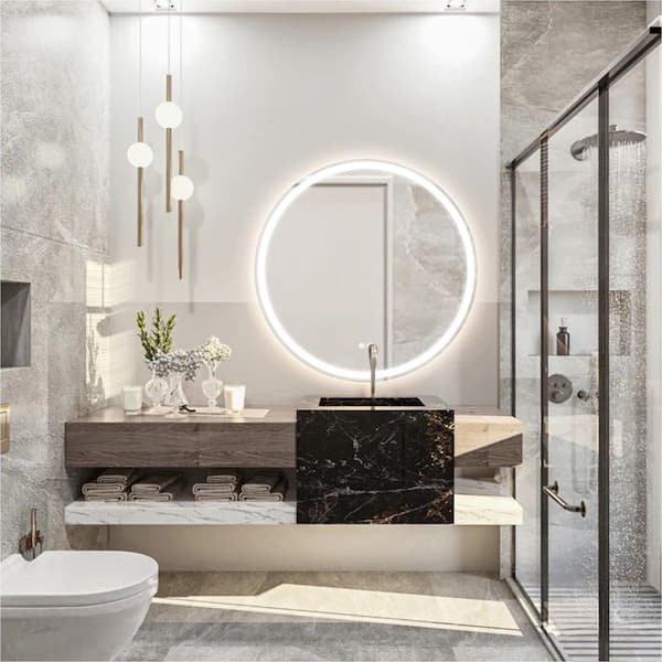 36 in. W x 36 in. H Round LED Anti-Fog Frameless Wall Mirror Bathroom Vanity Mirror With Front Light And Backlight