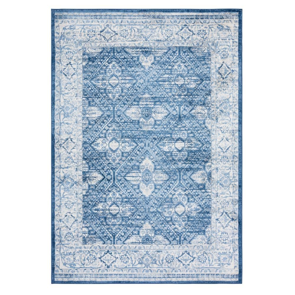 SAFAVIEH Brentwood 4 ft. x 6 ft. Ivory/Navy Distressed Ornate Border ...
