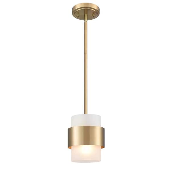 CLAXY 60-Watt 1-Light Gold Finished Shaded Pendant-Light with Frosted Glass Shade and No Bulbs Included