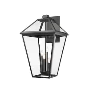 Talbot 19.5 in. 4-Light Outdoor Wall Sconce Black with Clear Beveled Glass Shade