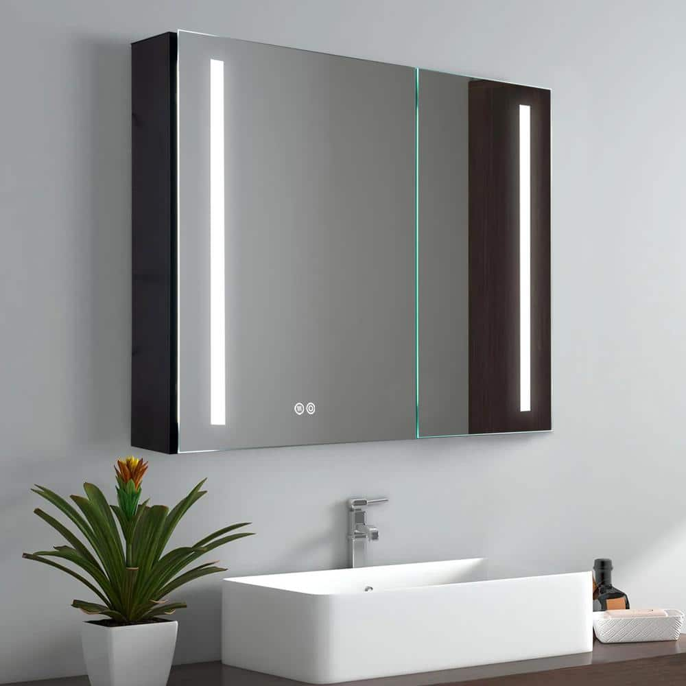 34 in. W x 26 in. H Rectangular Aluminum Medicine Cabinet with Mirror and LED Frontlit -  Zeus & Ruta, ABAYRE3426